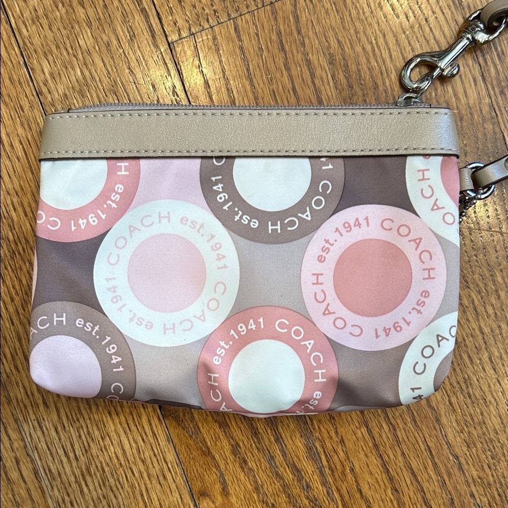 Coach Signature Y2K-Era Madison Multicolor Satin w/ Tan Leather Trim Wristlet - Picture 6 of 10